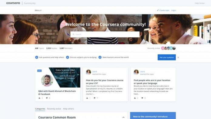 The Coursera Community, a New Discussion Forum