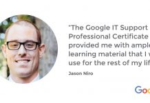 Discover how the Google IT Support Professional Certificate helped Jason pursue a Bachelor’s degree in Computer Science Discover how the Google IT Support Professional Certificate helped Jason pursue a Bachelor’s degree in Computer Science