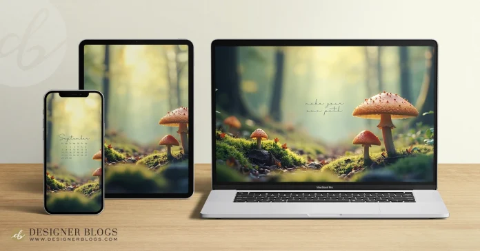 Free September 2025 Wallpaper – A Calming Mushroom Path