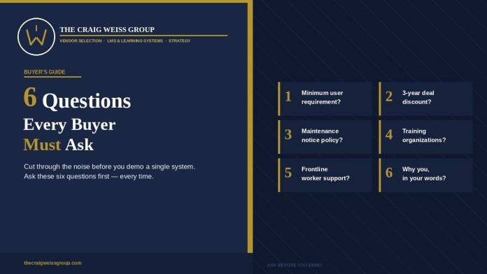 Six Questions of Relevancy for your Learning System Inquiries (When talking to the vendor) Six Questions of Relevancy for your Learning System Inquiries (When talking to the vendor)